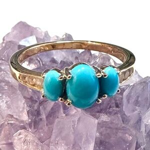 Blue Sleeping Beauty Turquoise 18k Yellow Gold Over Sterling Silver Ring